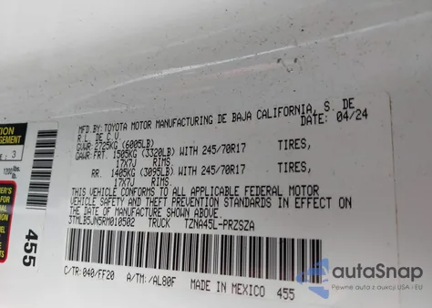 2024 Toyota Tacoma Sr5 из США, поврежденный, VIN 3TMLB5JN5RM010502